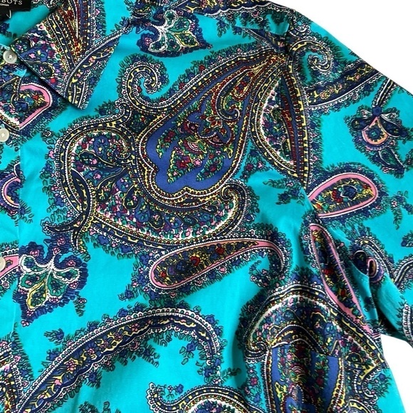 Talbots Classic Button Down Rainbow Multi Color Turquoise Paisley Print Sz 2X - Picture 8 of 16